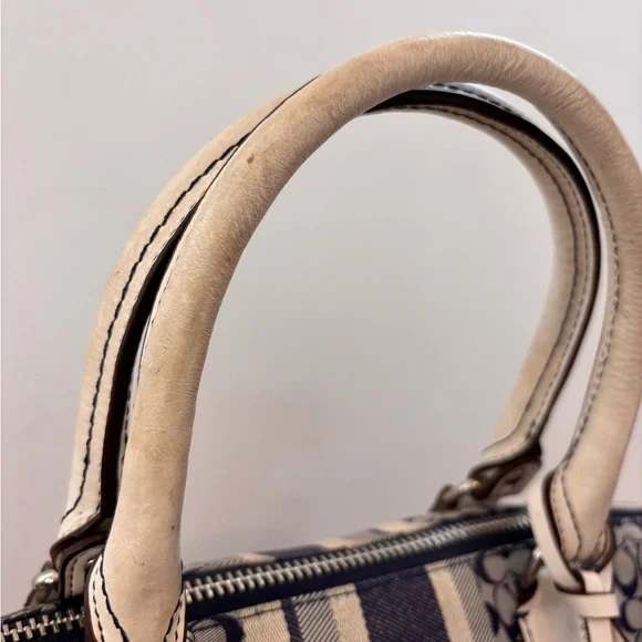 Coach Signature Striped Molly Satchel Denim Color Preowned - Picture 4 of 8